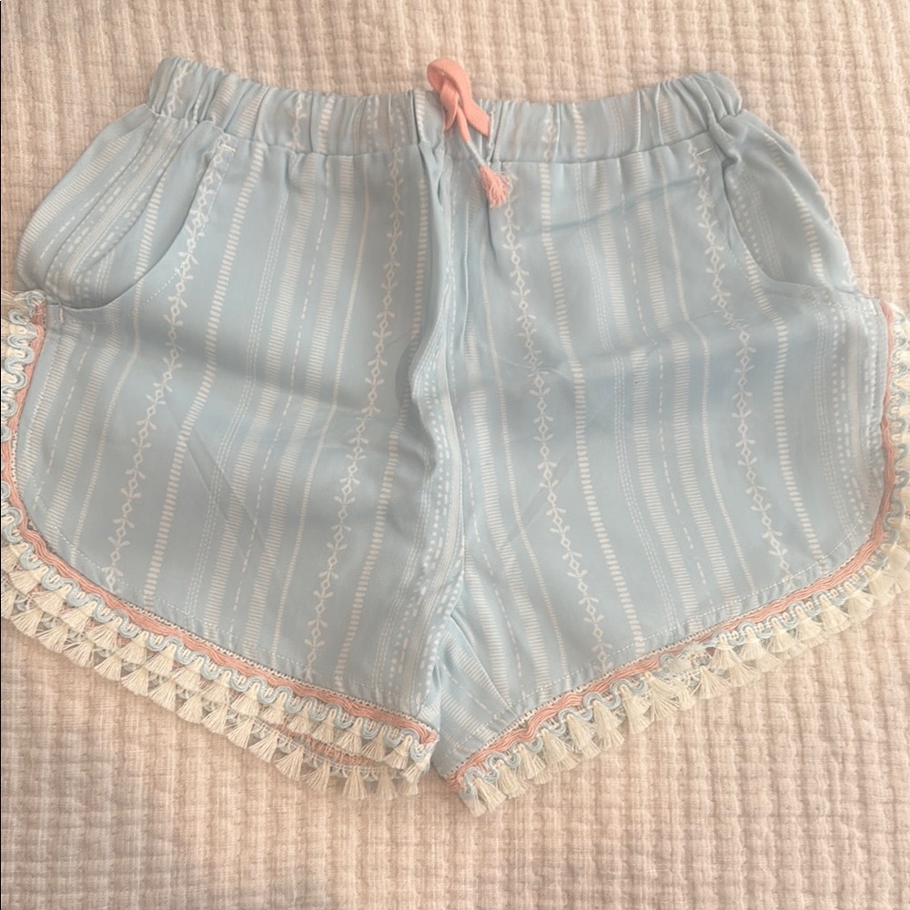 Light Blue Ruffle Trim Shorts
